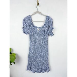 NWT Promesa Boutique Blue Floral Smocked Ruffle Mini Dress Sz L